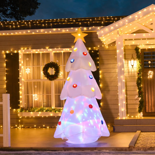 HOMCOM 8 FT Tall Lighted Inflatable Christmas Tree with Star and Multicolor Decorations Blow up Decor with 9 Built-in LED Lights White | Aosom Canada