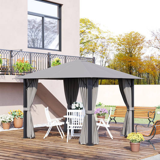 Outsunny 10' x 10' Patio Gazebo Outdoor Canopy Shelter with Sidewalls, Vented Roof, Aluminum Frame, Grey | Aosom Canada