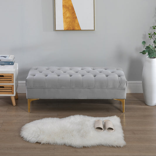 HOMCOM Modern Ottoman Bench Entryway Bed End Shoe Bench with Button Tufted for Living Room, Bedroom, Hallway, Grey | Aosom Canada