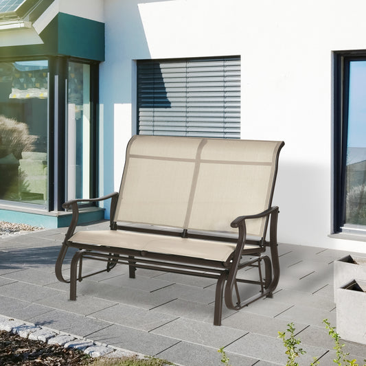 Outsunny Garden Double Gliding Chair, Patio Glider Armchair for Outdoor, Backyard Mesh Seat and Backrest, Steel Frame, Khaki | Aosom Canada