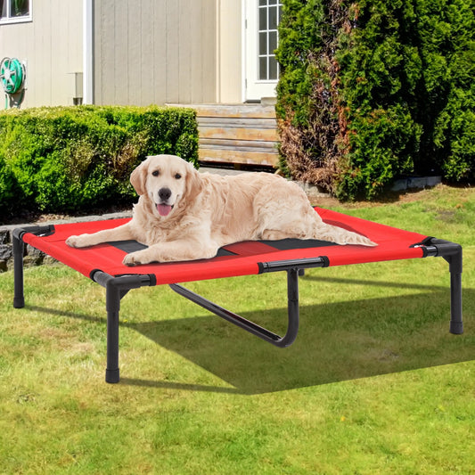 PawHut 36" x 30" Metal Frame Elevated Pet Bed Cot Dog Cat Cooling Cozy Camping Sleeper w/ Center Support Red | Aosom Canada