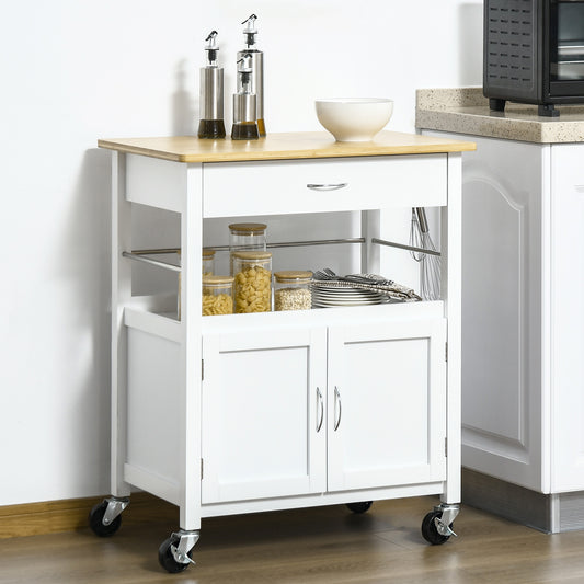 HOMCOM Kitchen Cart, Utility Trolley, Small Kitchen Island with Storage Drawer & Side Hooks for Dining Room, White | Aosom Canada