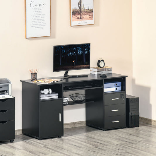 HOMCOM Computer Desk with Keyboard Tray and Drawers, Writing Desk, Home Office Workstation, Black | Aosom Canada