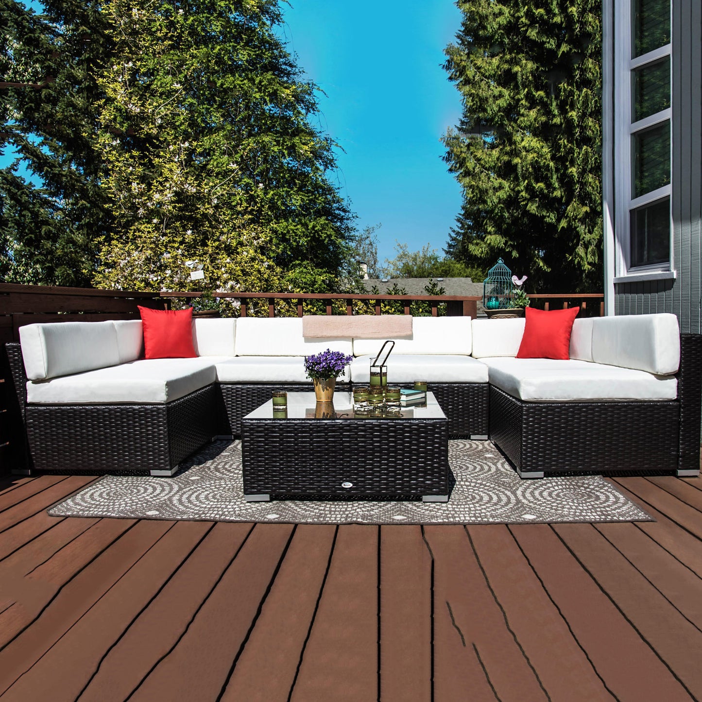 Outsunny 7 Piece Outdoor Patio PE Rattan Wicker Sofa Sectional Furniture Set | Aosom Canada