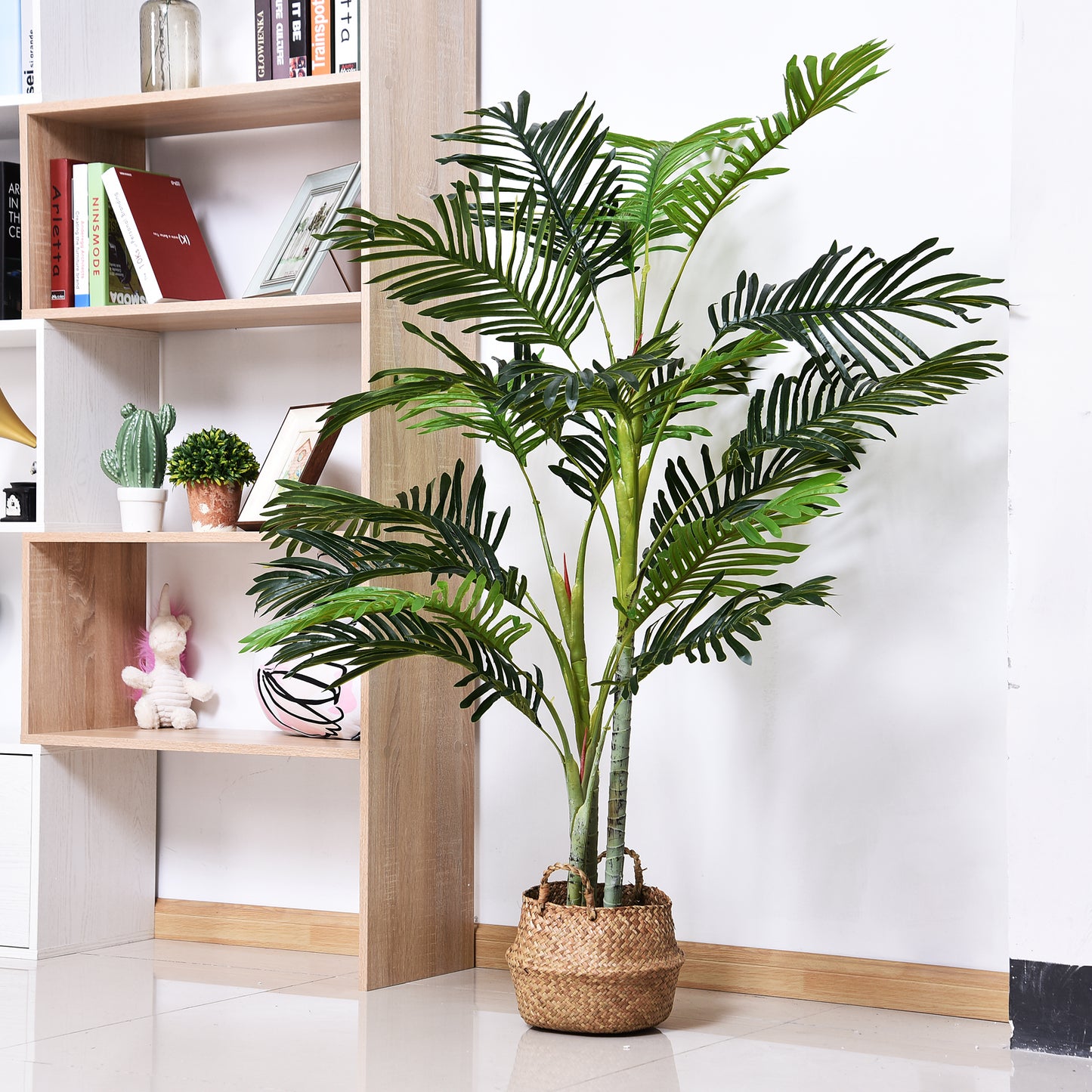 Outsunny 59" Artificial Palm Tree Decorative Indoor Faux Green Plant w/Leaves Home Décor Tropical Potted Home Office | Aosom Canada