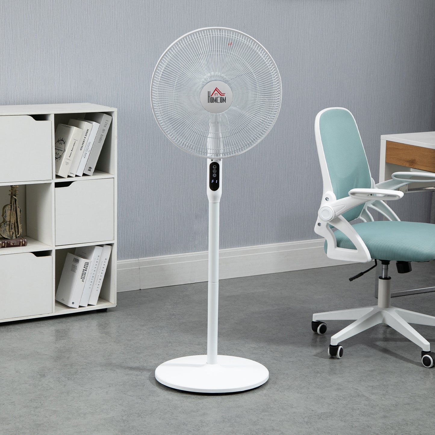 HOMCOM Floor Standing Fan with Remote Control, Oscillating, LED Screen, Stand Up Cooling Fan, Tall Pedestal Electric Fan, White | Aosom Canada