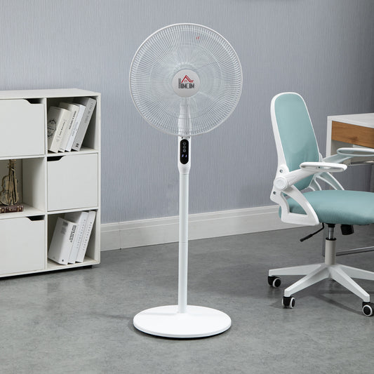 HOMCOM Floor Standing Fan with Remote Control, Oscillating, LED Screen, Stand Up Cooling Fan, Tall Pedestal Electric Fan, White | Aosom Canada