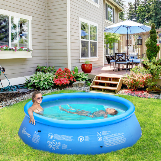 Outsunny Inflatable Swimming Pool Family-Sized Blow Up Pool Round Paddling Pool with Hand Pump for Outdoor, 107" x 30", Blue | Aosom Canada