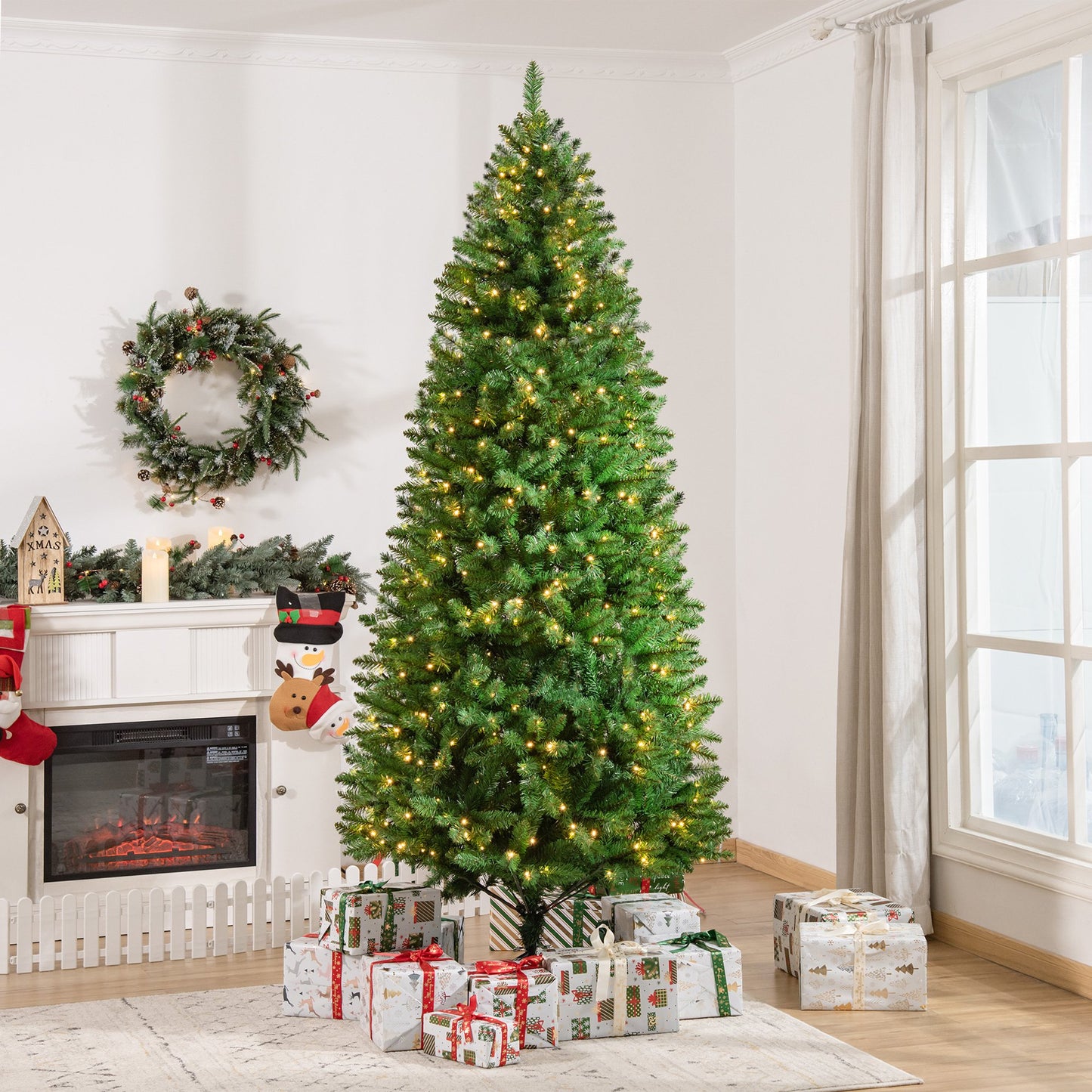 HOMCOM 7.5 Feet Prelit Artificial Christmas Tree Warm White LED Light Holiday Home Xmas Decoration, Green | Aosom Canada