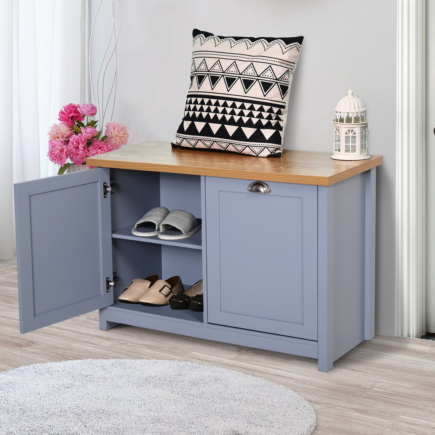 HOMCOM Shoe Cabinet Entryway Furniture Saving Organizer Storage Rack Particle Board W/ 2 Doors 4 Compartments | Aosom Canada