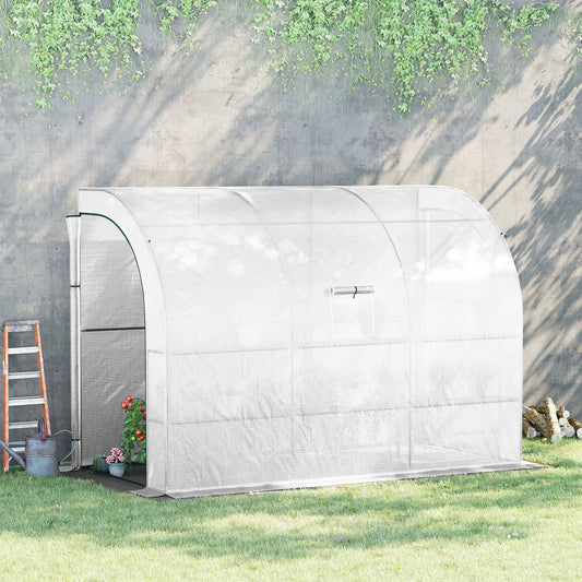Outsunny 10' x 5' x 7' Outdoor Walk-In Wall Greenhouse with Windows and Doors & 3 Tiered 6 Wire Shelves, White | Aosom Canada