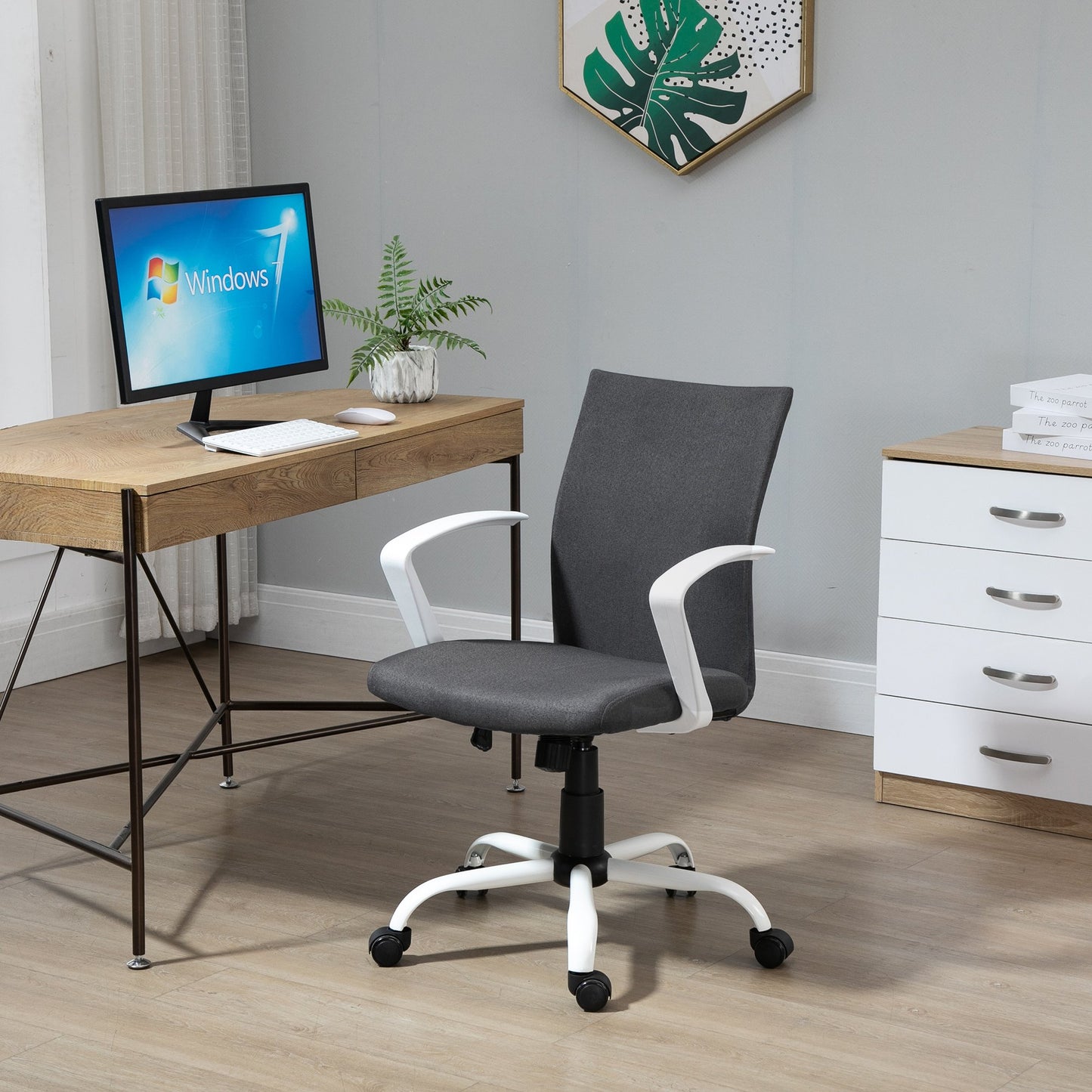 Vinsetto Office Chair Linen Swivel Computer Desk Chair Home Study Task Chair with Wheels, Arm, Charcoal Grey | Aosom Canada