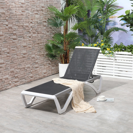 Outsunny Portable Outdoor Chaise Patio Lounge Chair with 5-Level Adjustable Back, Wheels, Breathable Mesh Fabric, Black | Aosom Canada
