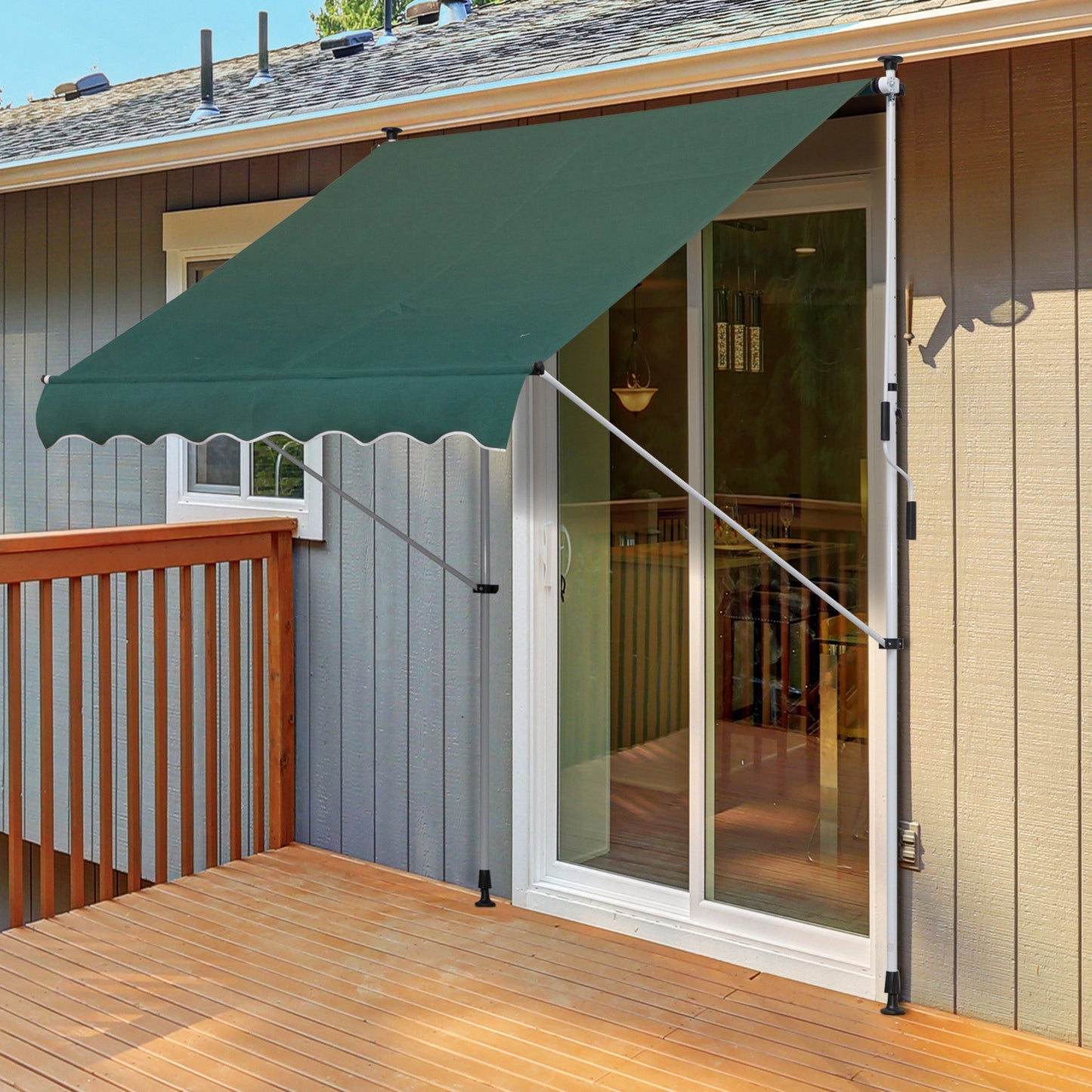 Outsunny 6.6'x5' Manual Retractable Patio Awning Window Door Sun Shade Deck Canopy Shelter Water Resistant UV Protector Green | Aosom Canada