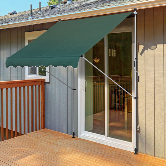 Outsunny 6.6'x5' Manual Retractable Patio Awning Window Door Sun Shade Deck Canopy Shelter Water Resistant UV Protector Green | Aosom Canada