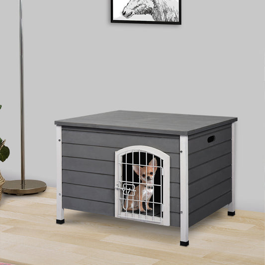 PawHut 31" Folding Dog Crate Kennel, Portable Pet House, Wooden Wire Cage for Miniature and Small Sized Dogs, Grey | Aosom Canada