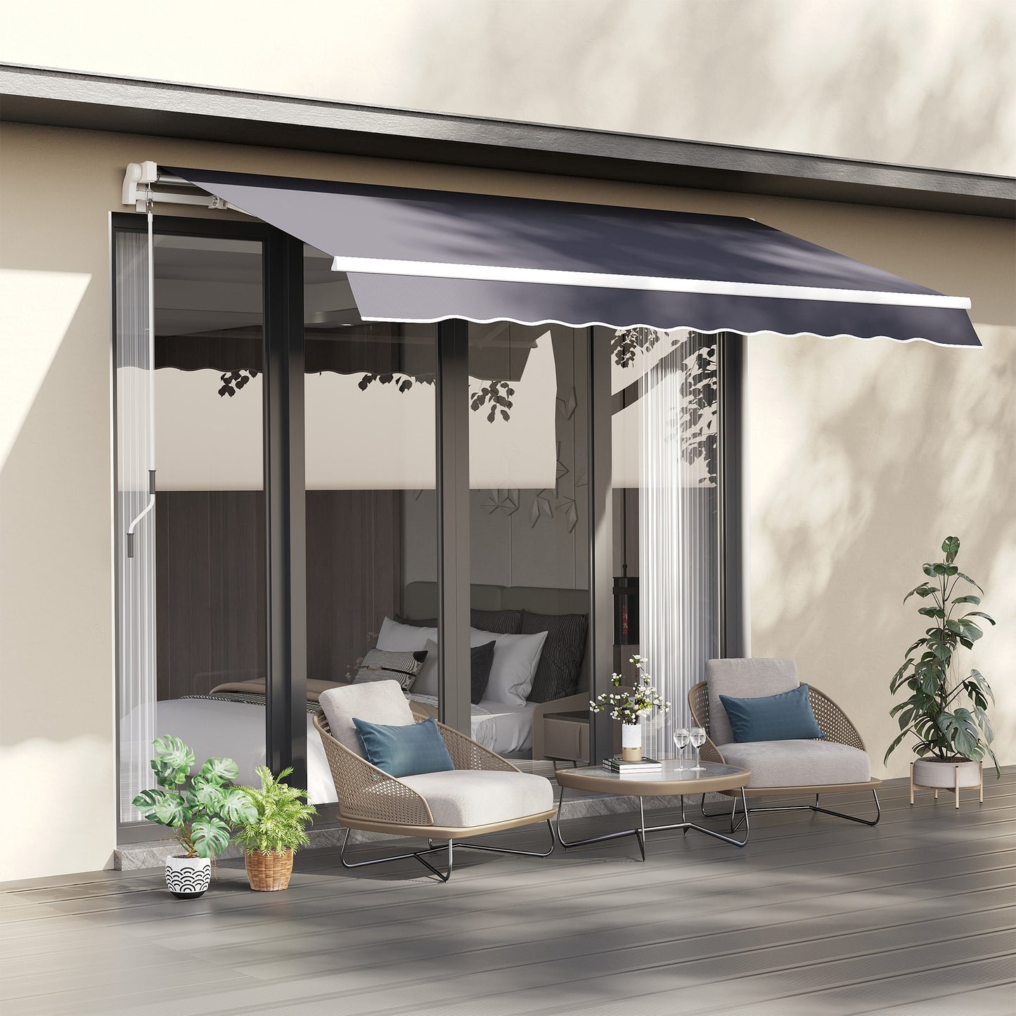 Outsunny 10x8ft Manual Retractable Patio Awning Water-resistant Sun Shade Outdoor Deck Window Door Canopy Shelter Aluminum Frame Blue | Aosom Canada