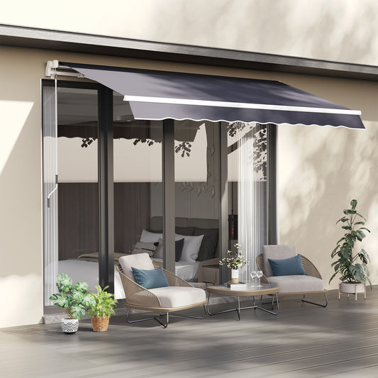 Outsunny 10x8ft Manual Retractable Patio Awning Water-resistant Sun Shade Outdoor Deck Window Door Canopy Shelter Aluminum Frame Blue | Aosom Canada