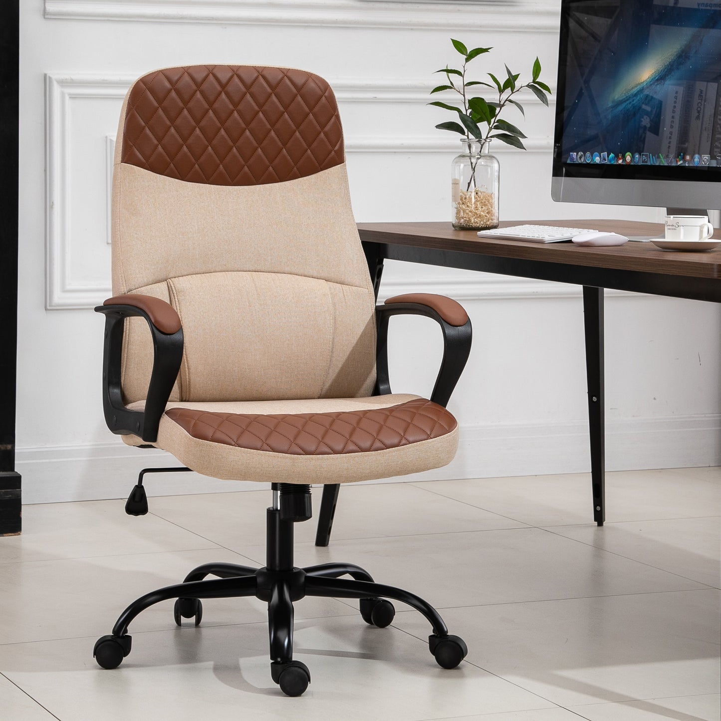 Vinsetto Office Chair 2-Point Lumbar Massage Executive Ergonomic USB Power 360° Swivel  Faux Leather Linen-Feel Fabric  Brown and Beige | Aosom Canada