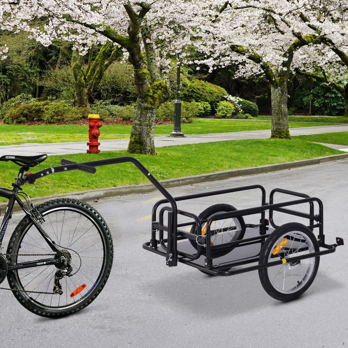 Aosom Folding Bicycle Cargo Trailer Bike Trailer for Garden Patio Tool Ude with Hitch Black | Aosom Canada