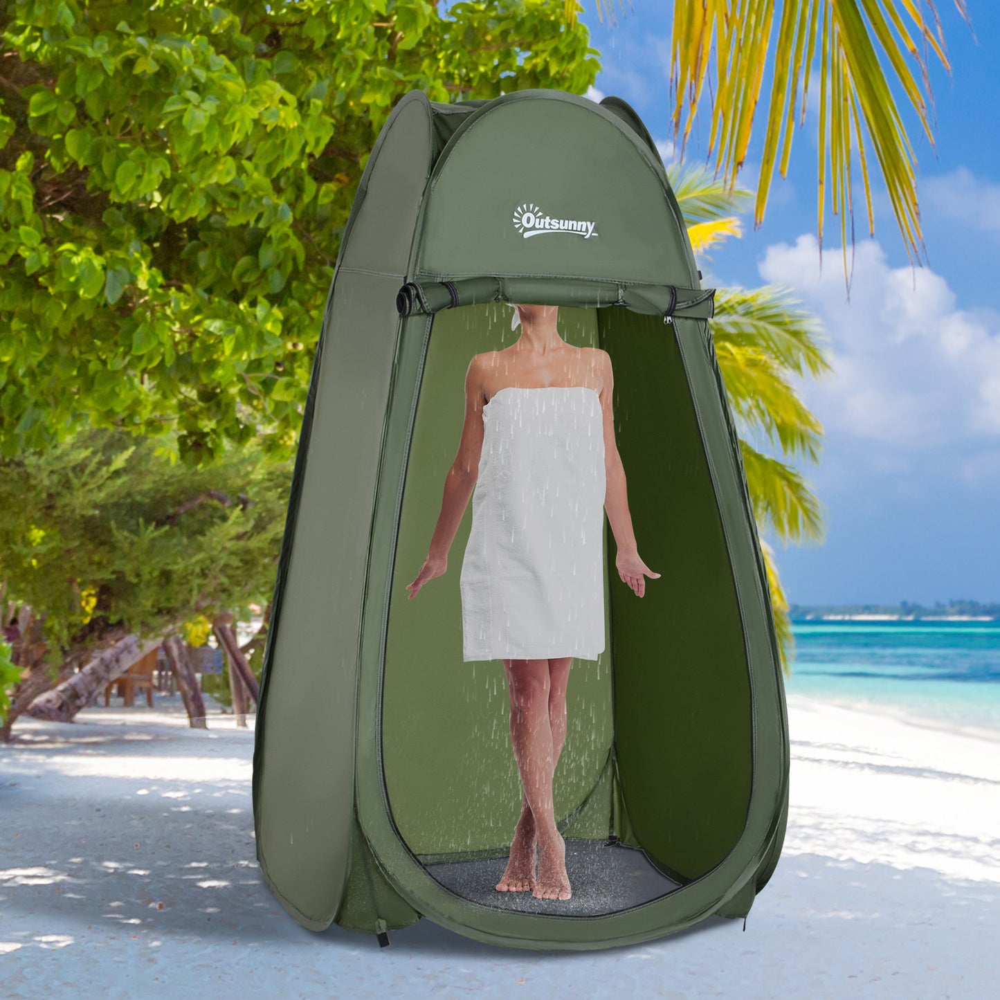 Outsunny Pop Up Camping Shower Tent Portable Dressing Changing Room Privacy Shelter Tents for Outdoor Camping Beach Toilet, Green | Aosom Canada