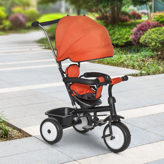 Qaba Baby Tricycle 2 In 1 Stroller/ Kid Trike with Parent Push Handle Safety Belt Foldable Footrest Storage Basket for 6-60 Months Red | Aosom Canada