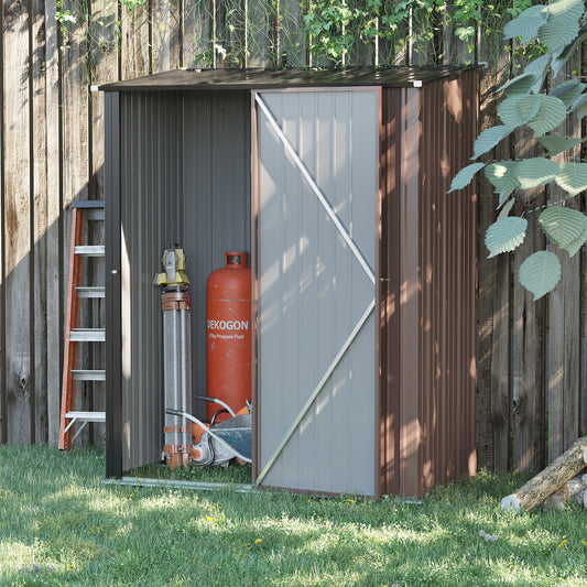 Outsunny 5' x 3' Outdoor Storage Shed, Steel Garden Shed with Single Lockable Door, Tool Storage Shed for Backyard, Patio, Lawn, Brown | Aosom Canada