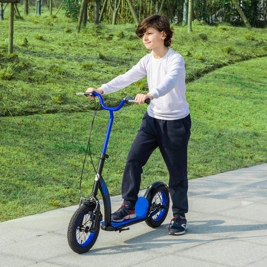 Aosom Kids Kick Scooter Adjustable Height, Front Rear Dual Brakes, 12-Inch Inflatable Rubber Wheels, for 5+ Years, Blue | Aosom Canada