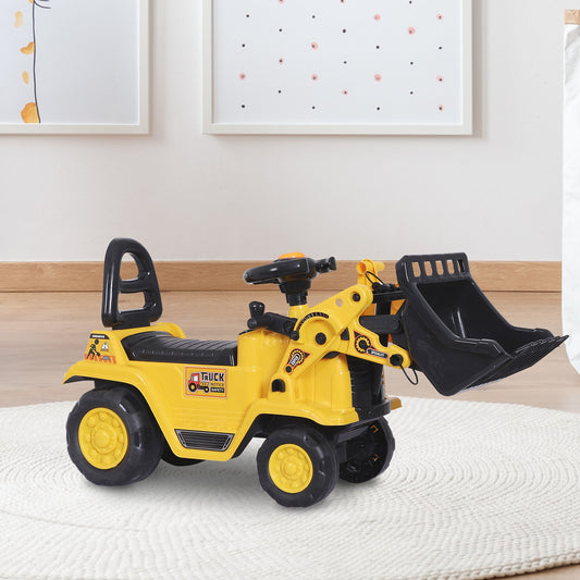 HOMCOM Ride-On Toy Bulldozer with Bucket Horn Steering Wheel Storage Toddlers for 3 years old, Yellow | Aosom Canada