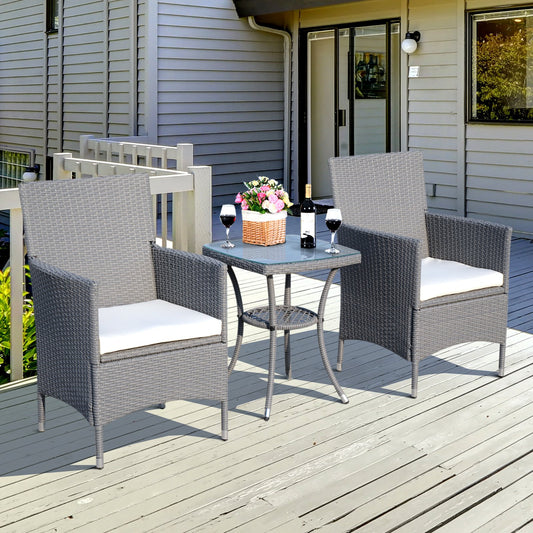 Outsunny 3PC Rattan Bistro Set 2 Armchair Glass Top Coffee Table Wicker Weave Furniture for Garden Outdoor Balcony Patio | Aosom Canada