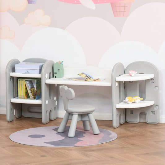 Qaba Kids Adjustable Table and Chair Set 2 Piece Play Table Children's Playroom/Bedroom Furniture PE Grey and white for 1-4 years old | Aosom Canada