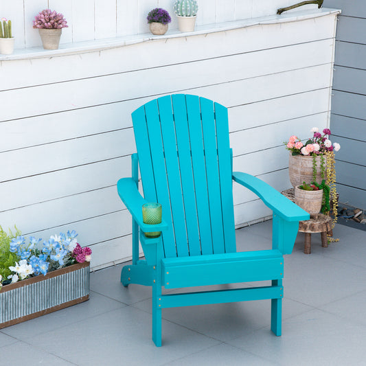Outsunny Outdoor Classic Wooden Adirondack Deck Lounge Chair with Ergonomic Design & a Built-In Cup Holder, Turquoise | Aosom Canada