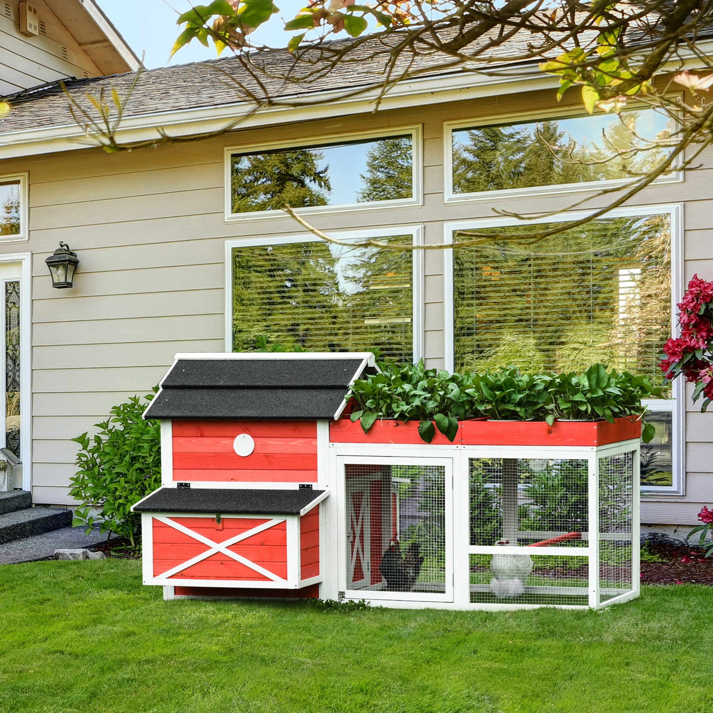 PawHut Chicken Coop Small Animal Habitat Hen House indoor Outdoor with Run Nesting Box Slide-out Removable Waterproof Roof | Aosom Canada