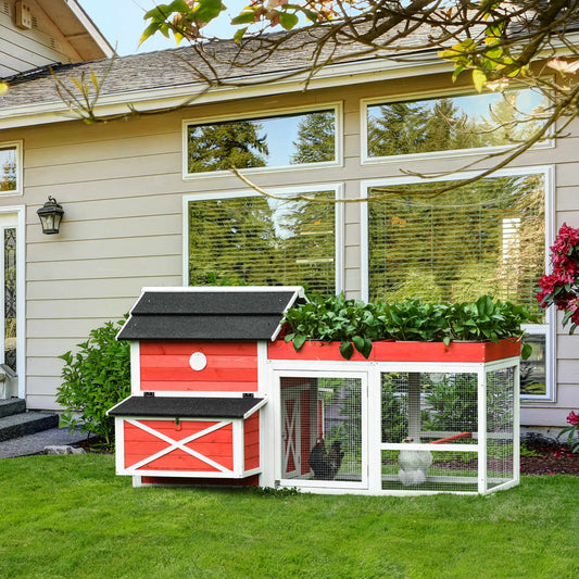 PawHut Chicken Coop Small Animal Habitat Hen House indoor Outdoor with Run Nesting Box Slide-out Removable Waterproof Roof | Aosom Canada