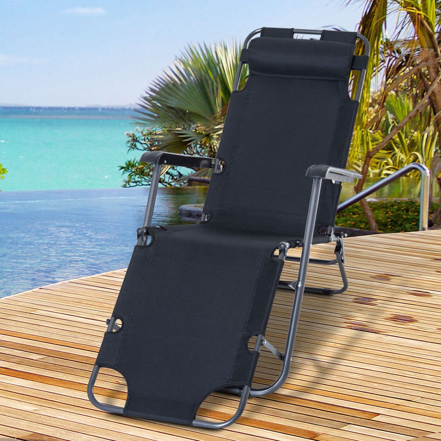 Outsunny Folding Chaise Lounge Chair Portable Adjustable Recliner Sun Lounger Outdoor Garden Reclining Seat w/ Pillow Black | Aosom Canada