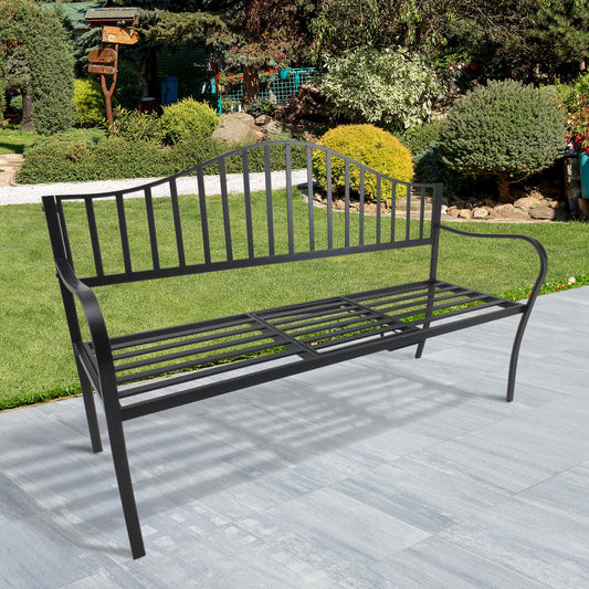 Outsunny Outdoor Garden Bench Porch Loveseat All Weather Metal Frame Black w/ Retractable Middle Table | Aosom Canada