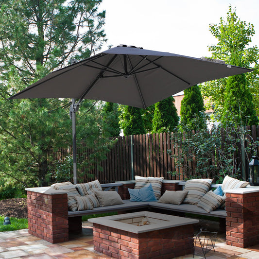 Outsunny 8'x8’Square Patio Hanging Offset Umbrella Outdoor Cantilever Crank Market Parasol Garden Sun Canopy Shelter 360° Rotation Grey | Aosom Canada