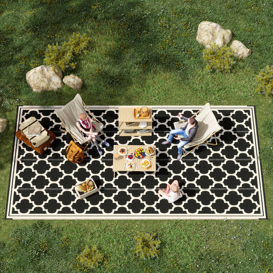 Outsunny Reversible Outdoor RV Rug, 9' x 18' Patio Floor Mat, Plastic Straw Rug for Backyard, Deck, Picnic, Black & Beige | Aosom Canada