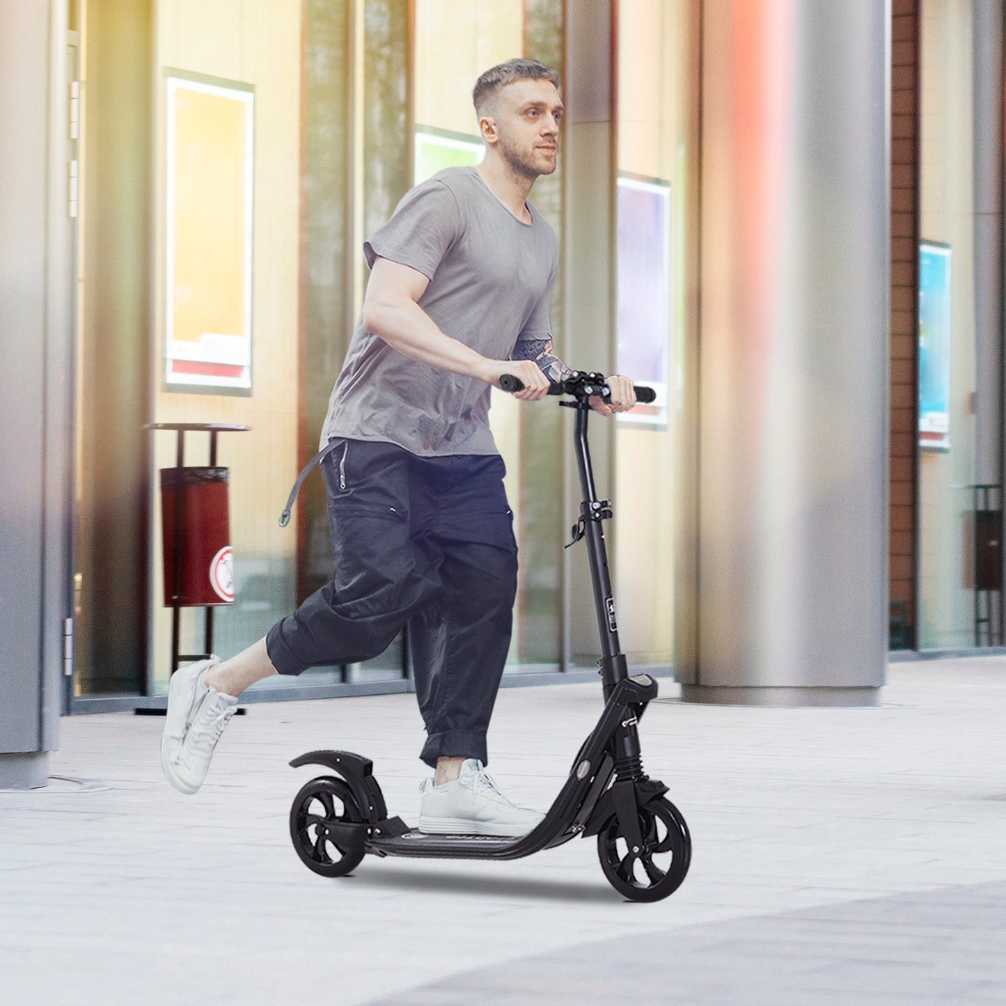 Soozier Teens Adult Kick Scooter Folding Adjustable Ride On Toy 2 Big Wheels Black | Aosom Canada