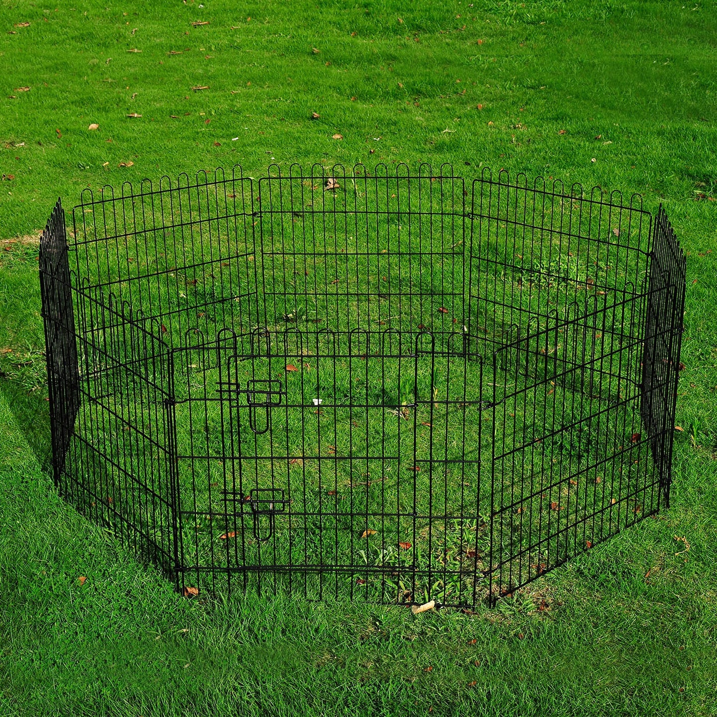 PawHut 24inch 8-Panel Octagon Dog Pen Pet Exercise Playpen Crate Foldable Dog Cage Pen Puppy Kennel  Black | Aosom Canada