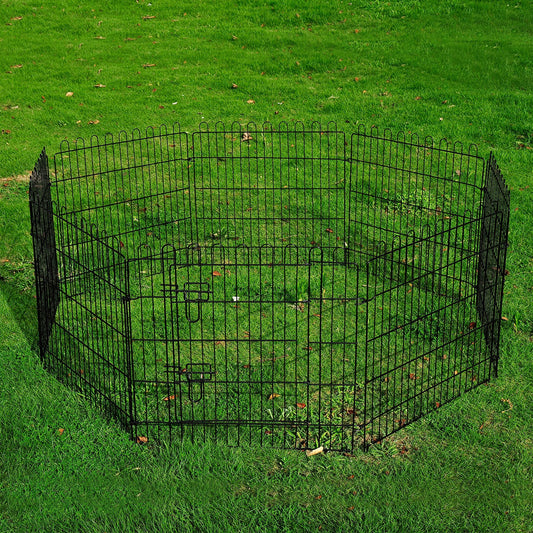 PawHut 24inch 8-Panel Octagon Dog Pen Pet Exercise Playpen Crate Foldable Dog Cage Pen Puppy Kennel  Black | Aosom Canada