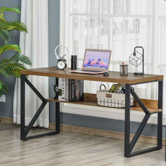 HOMCOM 55” Home Office Computer Writing Desk, Corner Workstation, Laptop Table with K-Shaped Steel Leg Brown and Black | Aosom Canada