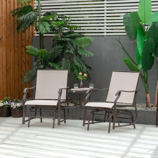 Outsunny Durable Double Glider Chair w/ Center Table Outdoor Comfortable High Back Armchair Set Sling Fabric Garden Bench, Beige | Aosom Canada
