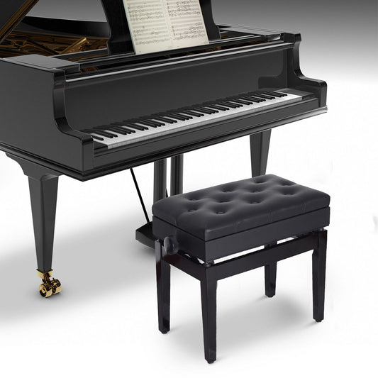 HOMCOM Height Adjustable Piano Bench w/ Thick and Soft PU Leather Padded w/ Enough Music Storage Design Black | Aosom Canada