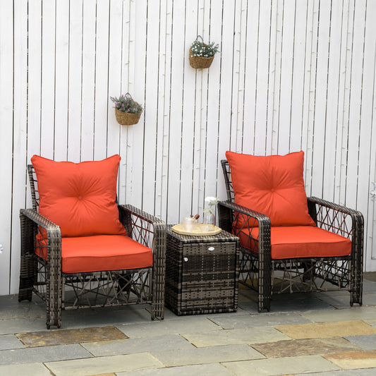 Outsunny 3 PCS Patio Wicker Coffee Table Set Bistro Conversation Furniture with Cushion & Storage Function Patio Yard Porch Red | Aosom Canada
