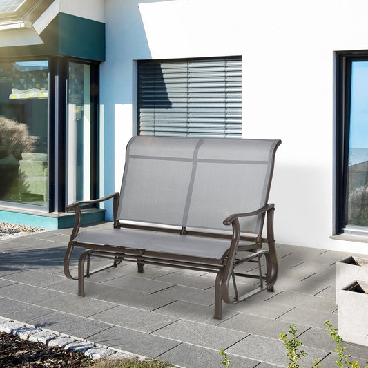 Outsunny Garden Double Gliding Chair, Patio Glider Armchair for Outdoor, Backyard Mesh Seat and Backrest, Steel Frame, Light Grey | Aosom Canada