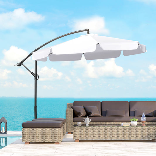 Outsunny 9FT Offset Hanging Patio Umbrella Cantilever Umbrella with Easy Tilt Adjustment, Cross Base and 8 Ribs, White | Aosom Canada