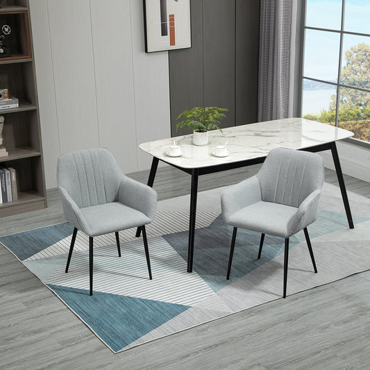 HOMCOM Dining Chairs Upholstered Linen Fabric Accent Chairs with Metal Legs, Set of 2, Light Grey | Aosom Canada