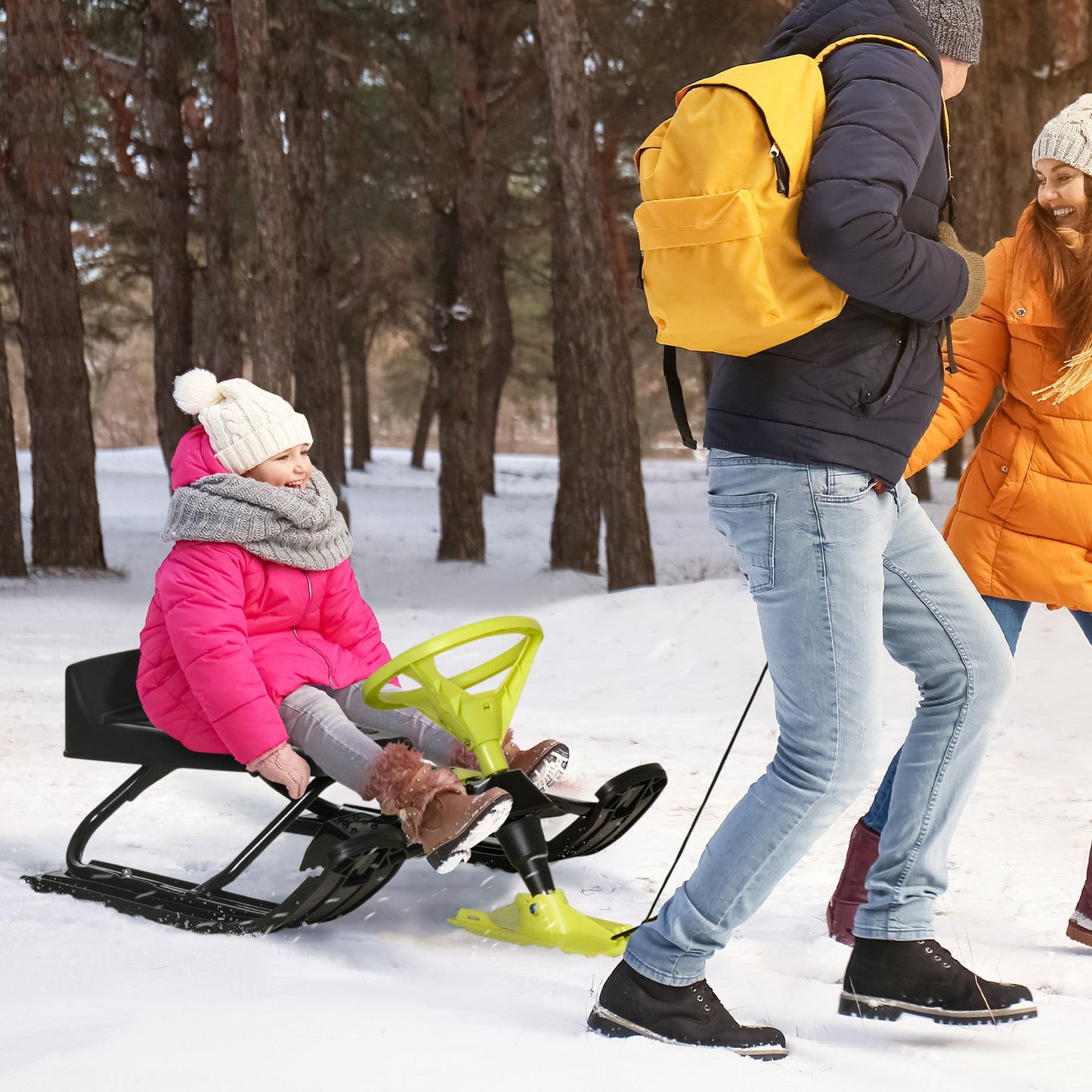 Outsunny Kids Snow Sled, Ski Sled Slider Board,  Racer Snowmobile with Foot Break, Pull Rope, Age 5 & up, Gift for Boys & Girls | Aosom Canada