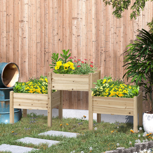 Outsunny 73" x 18" x 32" 3 Tier Raised Garden Bed w/ Three Elevated Planter Box, Freestanding Wooden Plant Stand, Natural | Aosom Canada